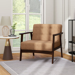 Rubber Wood Frame Accent Chair with Armrest for Living Room-Beige view 3