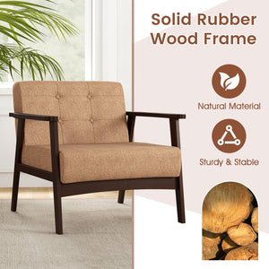 Rubber Wood Frame Accent Chair with Armrest for Living Room-Beige view 7