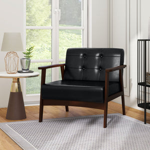 Rubber Wood Frame Accent Chair with Armrest for Living Room-Black view 3