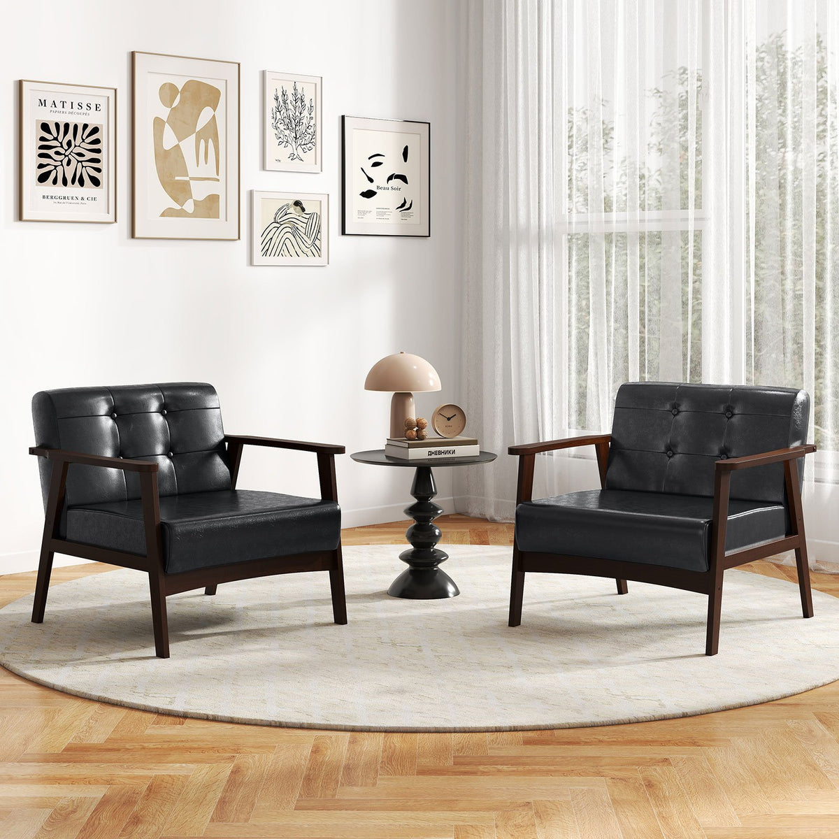 Rubber Wood Frame Accent Chair with Armrest for Living Room-Black view 5