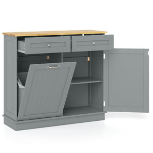 Rubber Wood Kitchen Trash Cabinet with Single Trash Can Holder and Adjustable Shelf-Gray view 4