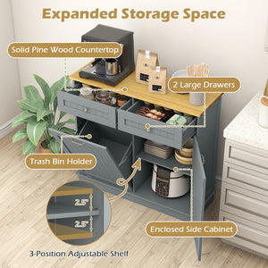 Rubber Wood Kitchen Trash Cabinet with Single Trash Can Holder and Adjustable Shelf-Gray view 7