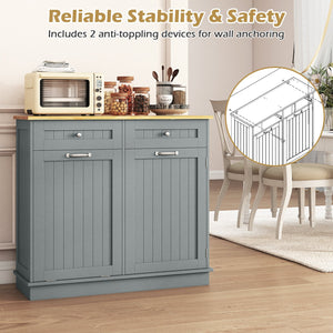 Rubber Wood Kitchen Trash Cabinet with Single Trash Can Holder and Adjustable Shelf-Gray view 8