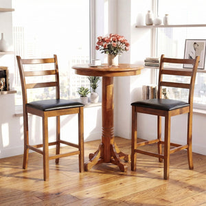 Rubber Wood Ladder Back Bar Stools Set of 2 24inch Counter Height Kitchen Island High Chairs-Walnut view 2