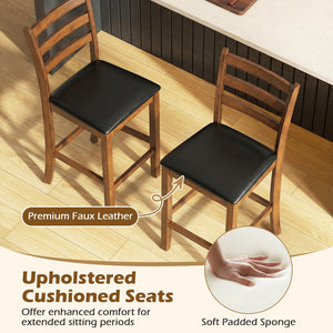 Rubber Wood Ladder Back Bar Stools Set of 2 24inch Counter Height Kitchen Island High Chairs-Walnut view 7