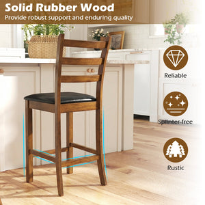 Rubber Wood Ladder Back Bar Stools Set of 2 24inch Counter Height Kitchen Island High Chairs-Walnut view 8