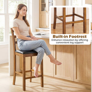 Rubber Wood Ladder Back Bar Stools Set of 2 24inch Counter Height Kitchen Island High Chairs-Walnut view 9