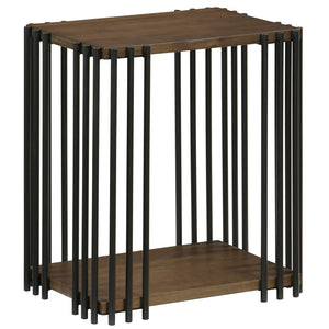Rubber Wood Side Table with 2-Layer Storage Shelves and Metal Frame-Walnut