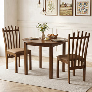 Rubber Wood Slat Back Kitchen Dining Chairs Set of 2-Brown view 2