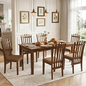 Rubber Wood Slat Back Kitchen Dining Chairs Set of 4-Brown view 3