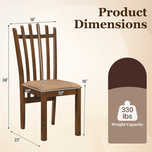 Rubber Wood Slat Back Kitchen Dining Chairs Set of 4-Brown view 4