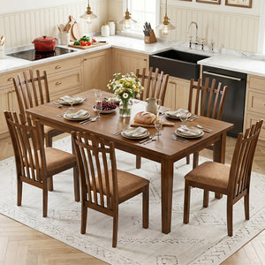 Rubber Wood Slat Back Kitchen Dining Chairs Set of 4-Brown view 5