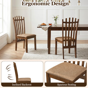 Rubber Wood Slat Back Kitchen Dining Chairs Set of 4-Brown view 9