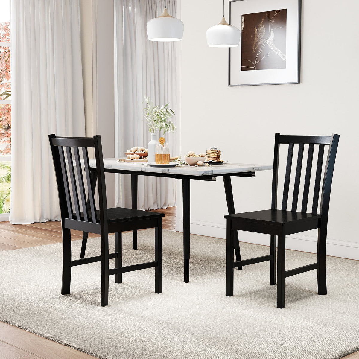 Rustic Dining Chairs Set of 2 Wooden Kitchen Chairs with Slat Tilt Backrest-black view 3