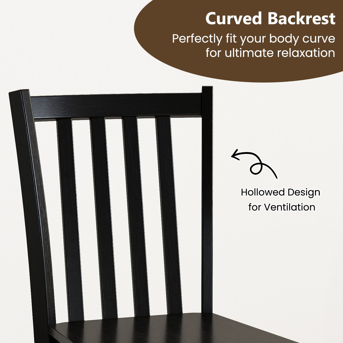 Rustic Dining Chairs Set of 2 Wooden Kitchen Chairs with Slat Tilt Backrest-black view 6