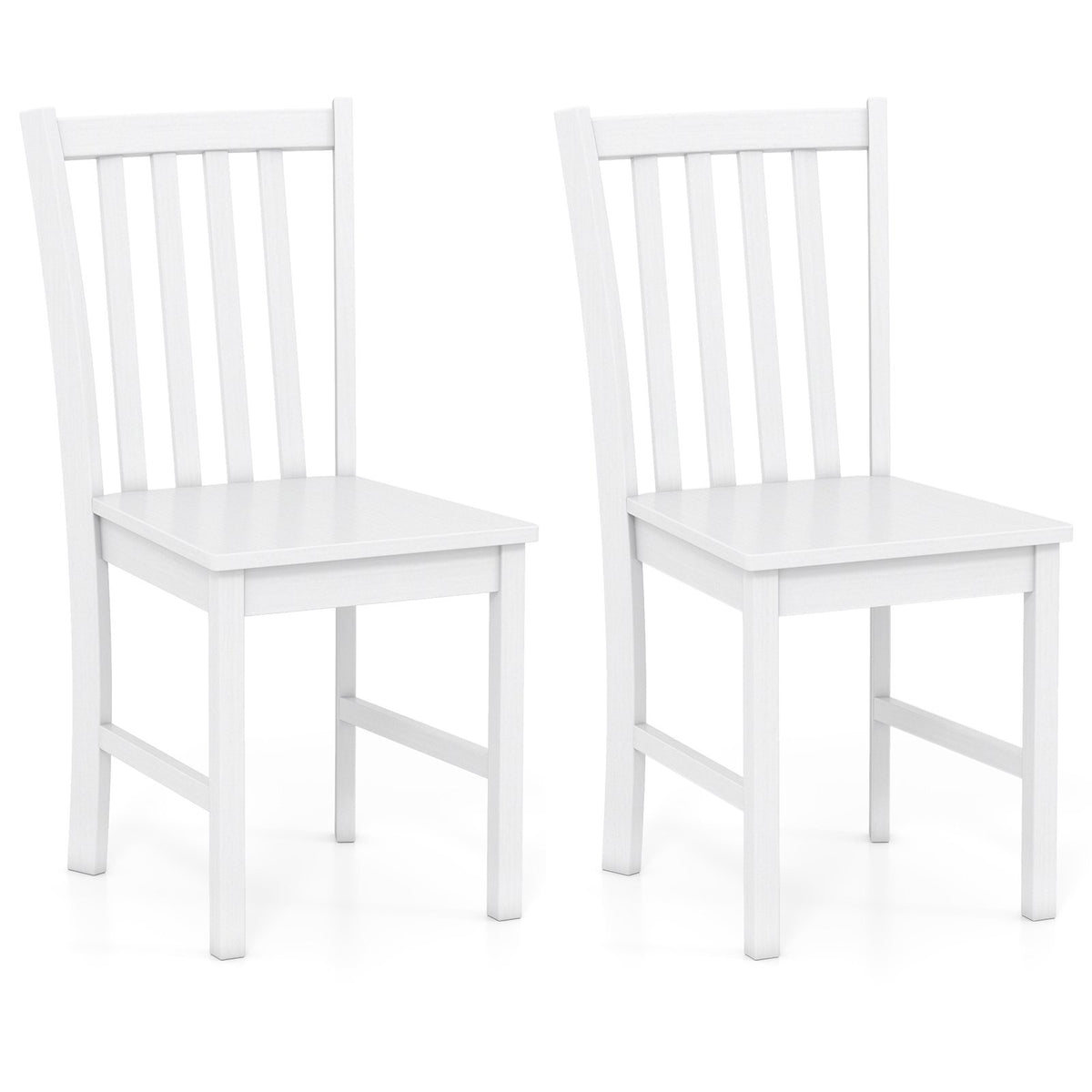 Rustic Dining Chairs Set of 2 Wooden Kitchen Chairs with Slat Tilt Backrest-White