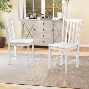 Rustic Dining Chairs Set of 2 Wooden Kitchen Chairs with Slat Tilt Backrest-White view 2