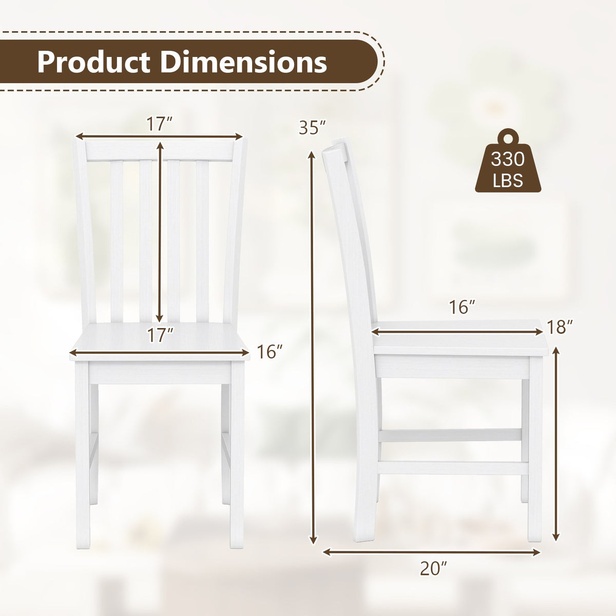 Rustic Dining Chairs Set of 2 Wooden Kitchen Chairs with Slat Tilt Backrest-White view 4