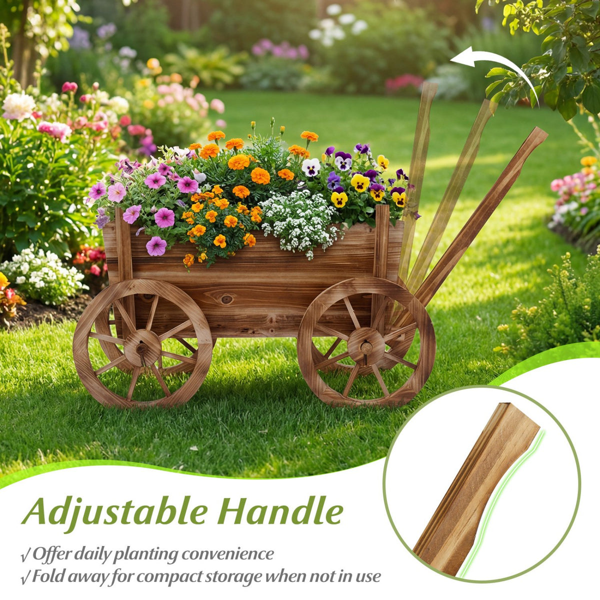 Rustic Rolling Flower Pot Stand with Wheels and Handle-Coffee view 6