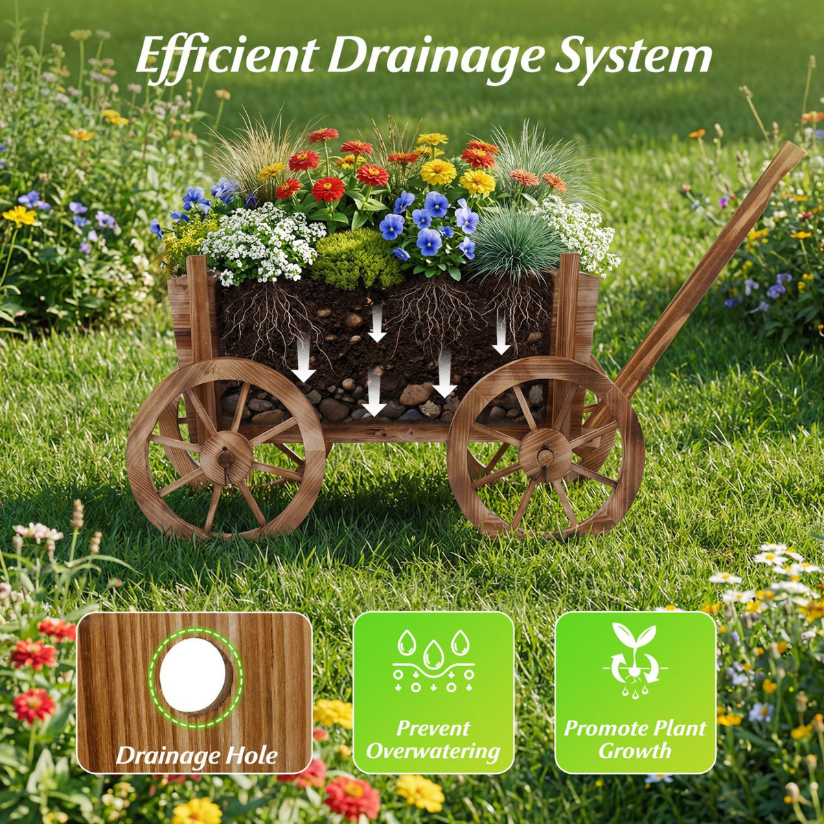 Rustic Rolling Flower Pot Stand with Wheels and Handle-Coffee view 7