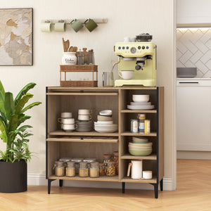 Rustic Shoe Cabinet with Flip-up See-through Doors and Adjustable Shelves-Oak view 3