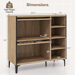 Rustic Shoe Cabinet with Flip-up See-through Doors and Adjustable Shelves-Oak view 5