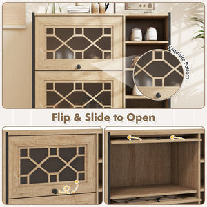 Rustic Shoe Cabinet with Flip-up See-through Doors and Adjustable Shelves-Oak view 9