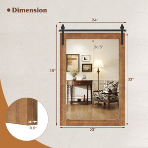 Rustic Wood Frame Barn Door Style Farmhouse Wall Mirror-Brown view 5