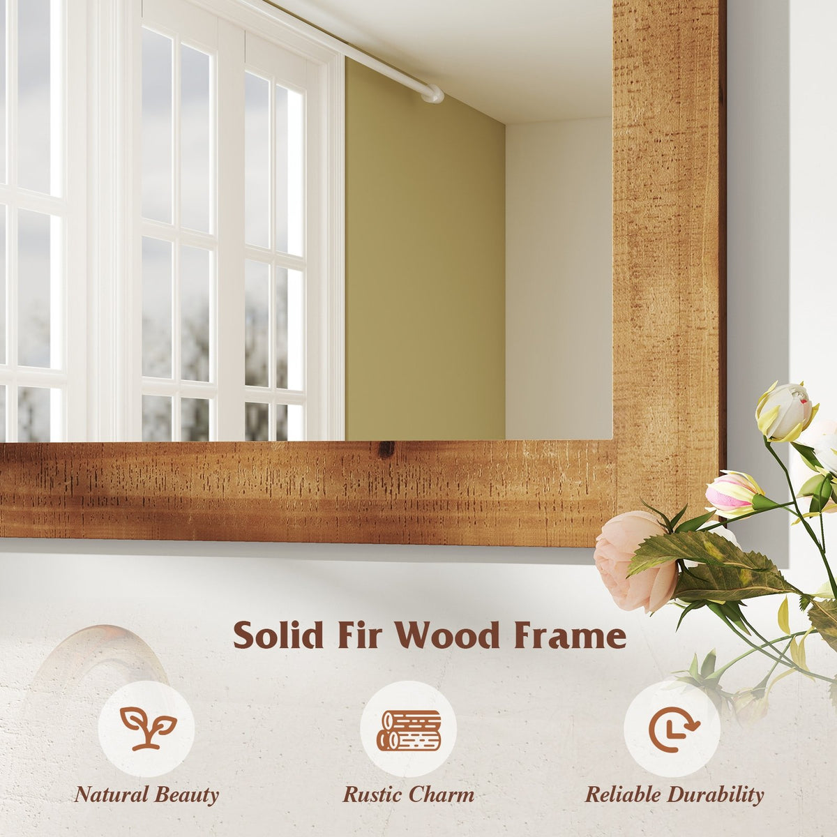 Rustic Wood Frame Barn Door Style Farmhouse Wall Mirror-Brown view 8