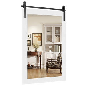 Rustic Wood Frame Barn Door Style Farmhouse Wall Mirror-White