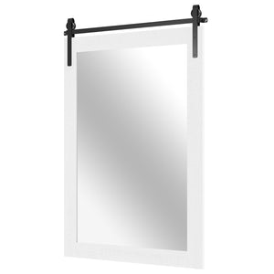 Rustic Wood Frame Barn Door Style Farmhouse Wall Mirror-White view 4