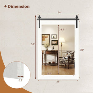 Rustic Wood Frame Barn Door Style Farmhouse Wall Mirror-White view 5