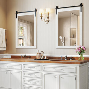 Rustic Wood Frame Barn Door Style Farmhouse Wall Mirror-White view 6