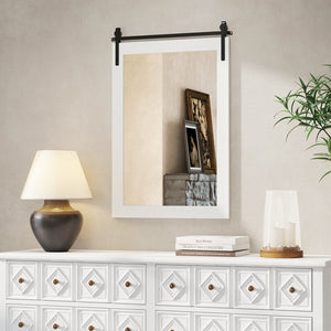 Rustic Wood Frame Barn Door Style Farmhouse Wall Mirror-White view 7
