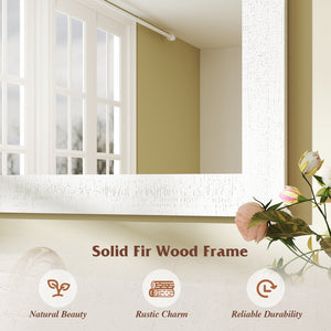 Rustic Wood Frame Barn Door Style Farmhouse Wall Mirror-White view 8