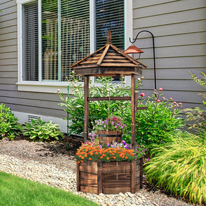 Rustic Wooden Wishing Well with Adjustable Hanging Bucket-Brown view 2