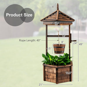 Rustic Wooden Wishing Well with Adjustable Hanging Bucket-Brown view 5