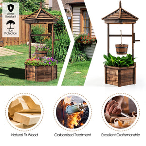 Rustic Wooden Wishing Well with Adjustable Hanging Bucket-Brown view 6