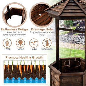 Rustic Wooden Wishing Well with Adjustable Hanging Bucket-Brown view 7