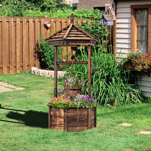 Rustic Wooden Wishing Well with Adjustable Hanging Bucket-Brown view 8