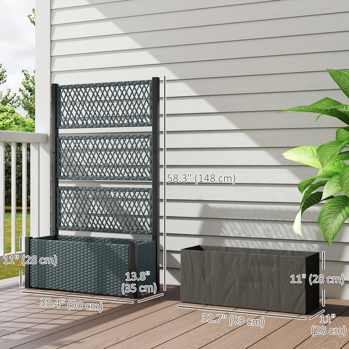 Wicker Outdoor Planter with Trellis, 58" Standing Garden Bed with Liner – view 2