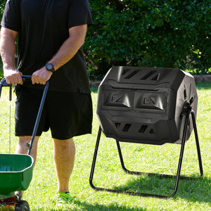 43 Gallon (160L) Tumbling Compost Bin Outdoor Dual Chamber 360° Rotating Composter with Sliding Doors – view 7
