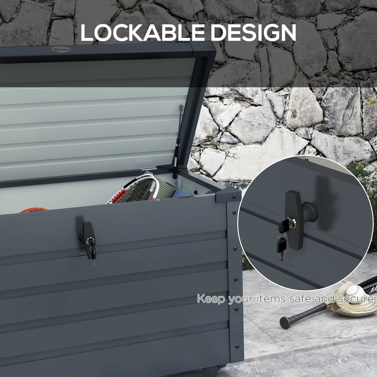 78 Gallon Garden Storage Box, Waterproof Outdoor Storage Container with Wheels and Handles, Dark Grey – view 6