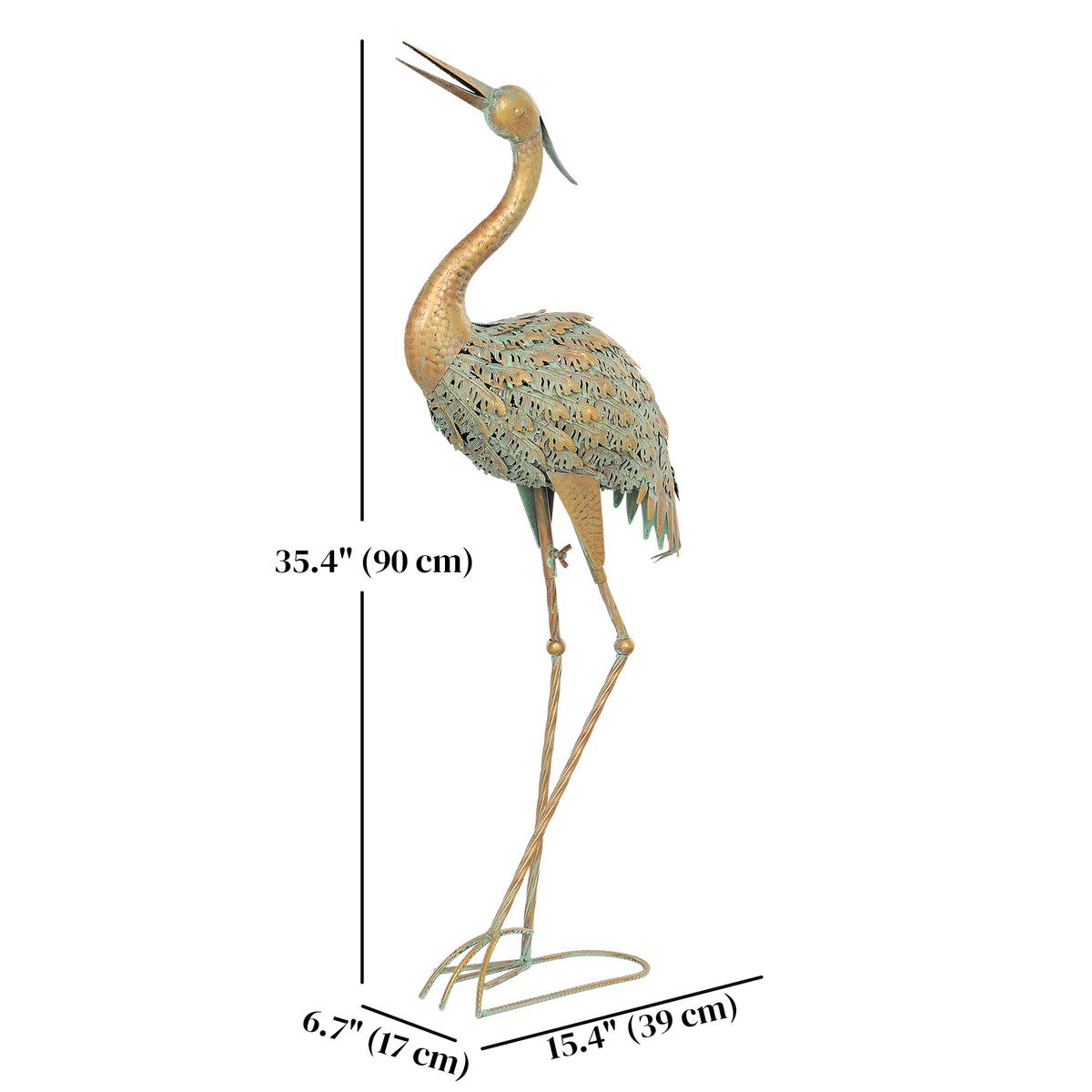 Heron Garden Statue, Standing Lawn Ornament for Lawn Patio Backyard Decoration, 15.3"W x 6.7"D x 35.4"H Mixed Colour
