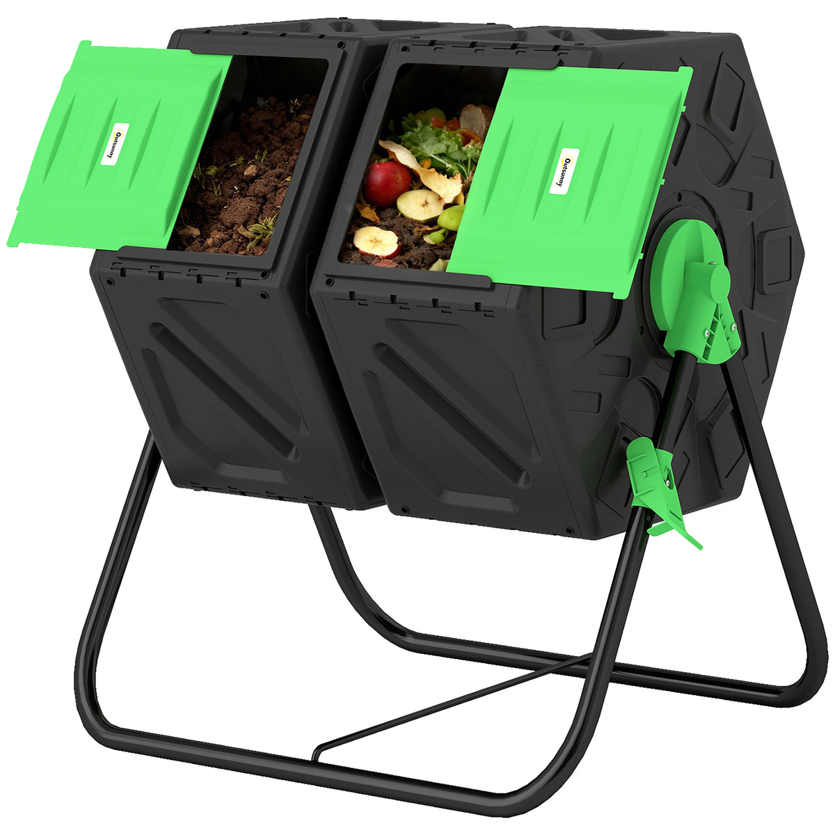 Rotating Composter, Dual Chamber Compost Bin with 24 Vents and Steel Legs, 34.5 Gallon, Brown