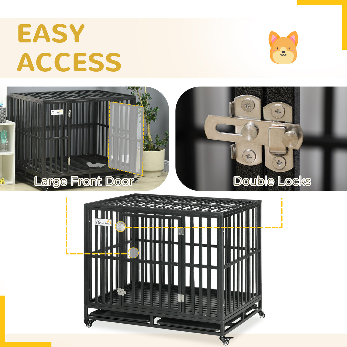 41" Heavy Duty Steel Dog Crate Kennel Pet Cage with Wheels for Convenient Access Anti-Pinching Floor, Black – view 5