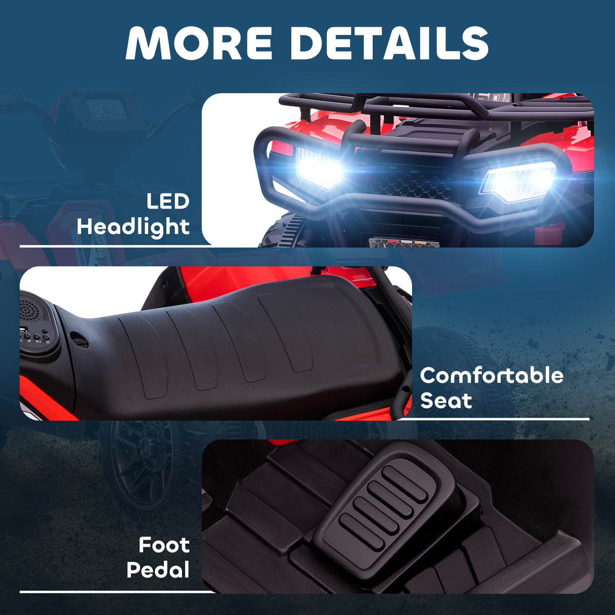 Aosom 12V Kids ATV Quad, 4 Wheeler Battery Powered Electric Vehicle with Music MP3, Headlights, High Low Speed, Treaded Tires, for Boys and Girls Ages 37-60 Months