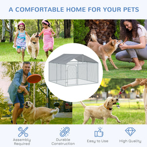 Outdoor Dog Kennel  with Roof, Dog Run with Waterproof & UV-Resistant Cover, Secure Lock, for Backyard & Patio, 7.5' x 7.5' x 5.7'
