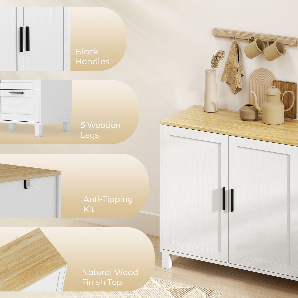 Buffet Cabinet with Soft-Close Doors, Modern Sideboard with 3 Drawers for Living Room, Kitchen – view 13