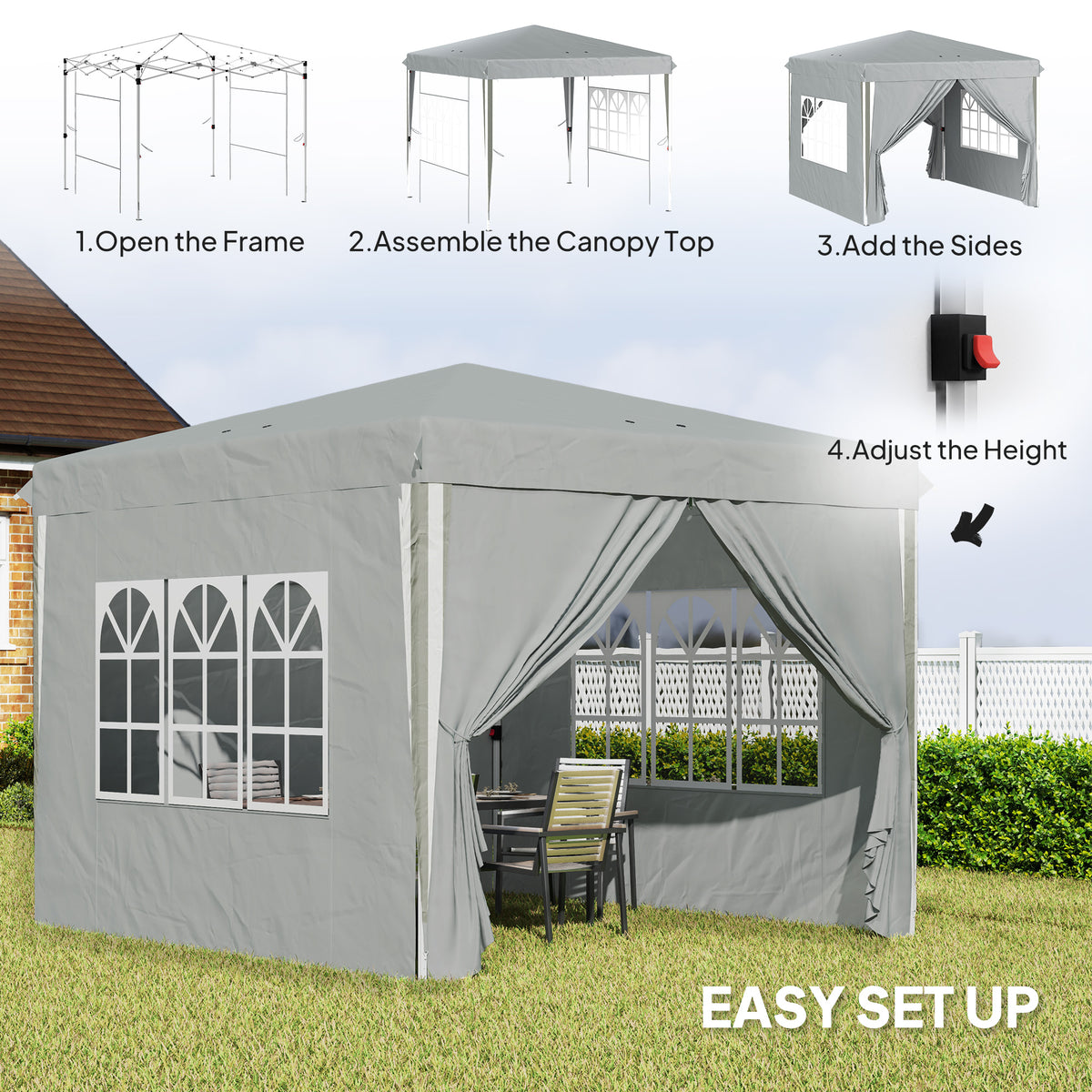 10' x 10' Pop-Up Canopy Tent with Sidewalls, Height-Adjustable, Carry Bag Included, for Outdoor, Garden – view 3